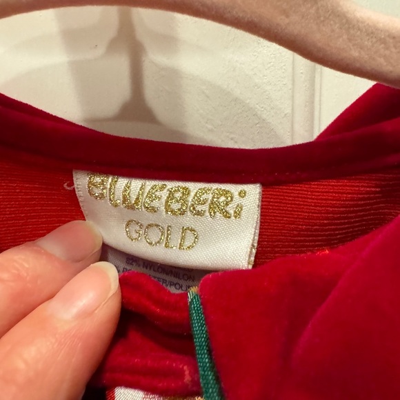 Blueberi Gold 2T Girls Christmas Red, Green and White Formal Faux Suede Jacket - Picture 3 of 5